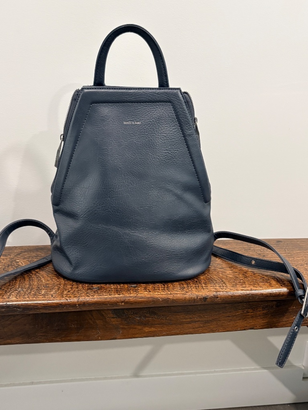 Matt & Nat Chanda Dwell Vegan Leather Convertible Backpack Ink Blue Medium 